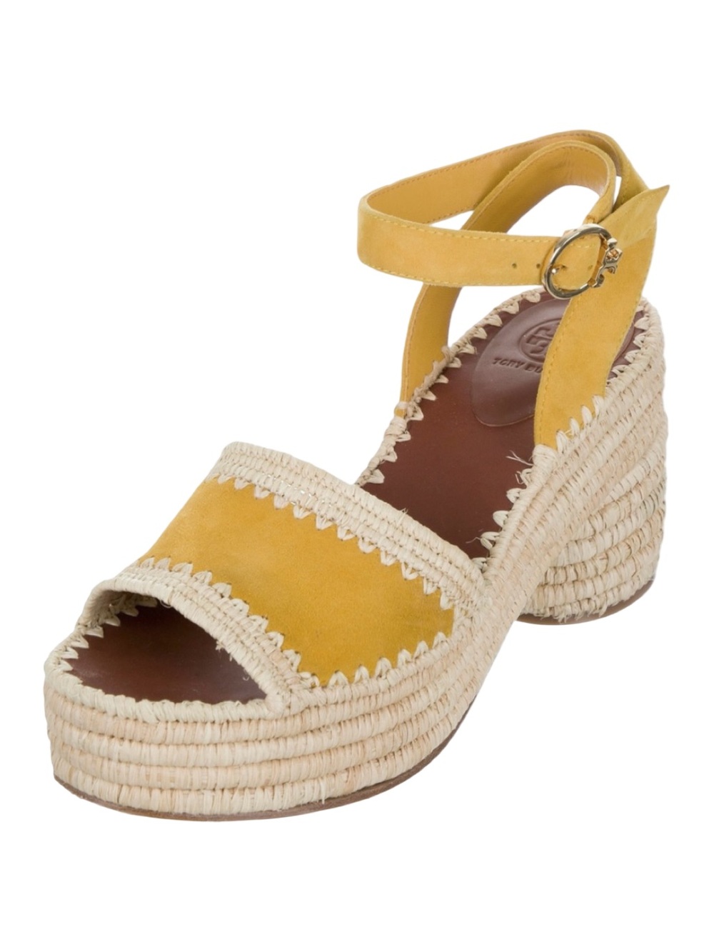 TORY BURCH Arianne Yellow Suede Platform Sandals Heels Size 7 EUC